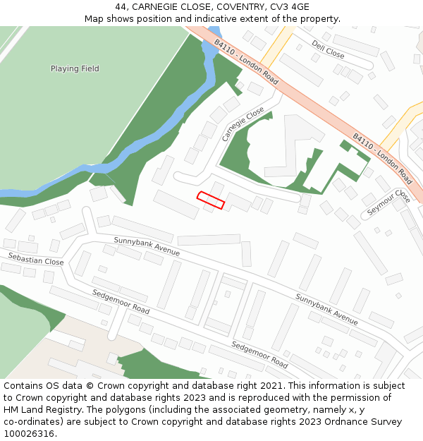 44, CARNEGIE CLOSE, COVENTRY, CV3 4GE: Location map and indicative extent of plot