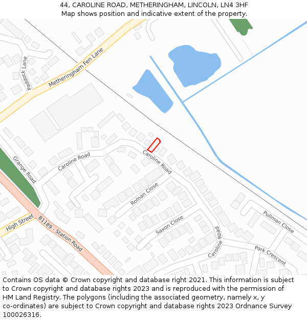 44, CAROLINE ROAD, METHERINGHAM, LINCOLN, LN4 3HF: Location map and indicative extent of plot