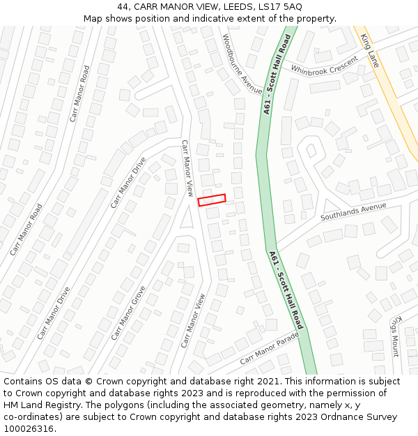 44, CARR MANOR VIEW, LEEDS, LS17 5AQ: Location map and indicative extent of plot