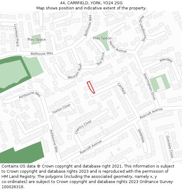 44, CARRFIELD, YORK, YO24 2SG: Location map and indicative extent of plot