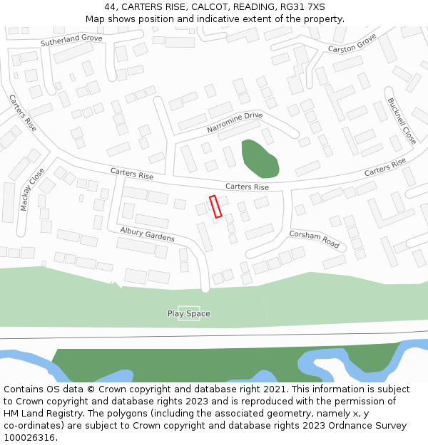 44, CARTERS RISE, CALCOT, READING, RG31 7XS: Location map and indicative extent of plot