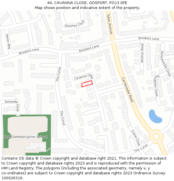 44, CAVANNA CLOSE, GOSPORT, PO13 0PE: Location map and indicative extent of plot