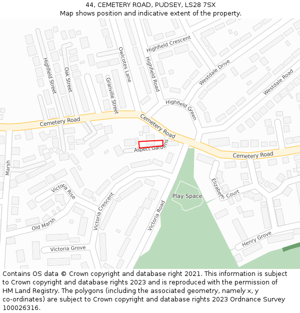 44, CEMETERY ROAD, PUDSEY, LS28 7SX: Location map and indicative extent of plot