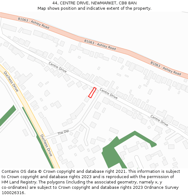 44, CENTRE DRIVE, NEWMARKET, CB8 8AN: Location map and indicative extent of plot