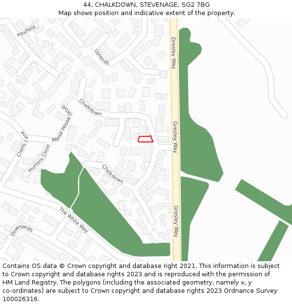 44, CHALKDOWN, STEVENAGE, SG2 7BG: Location map and indicative extent of plot