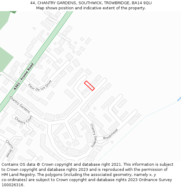 44, CHANTRY GARDENS, SOUTHWICK, TROWBRIDGE, BA14 9QU: Location map and indicative extent of plot