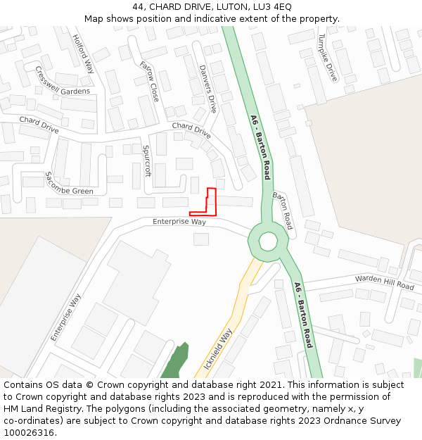 44, CHARD DRIVE, LUTON, LU3 4EQ: Location map and indicative extent of plot