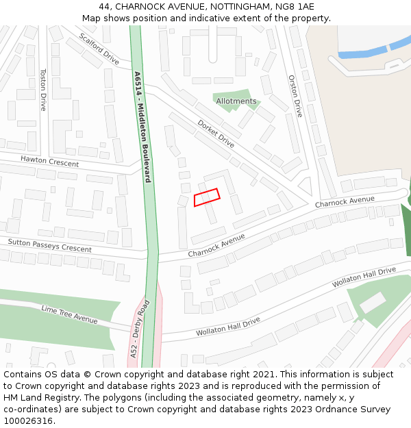 44, CHARNOCK AVENUE, NOTTINGHAM, NG8 1AE: Location map and indicative extent of plot