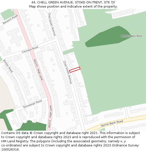 44, CHELL GREEN AVENUE, STOKE-ON-TRENT, ST6 7JY: Location map and indicative extent of plot