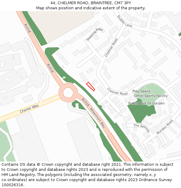 44, CHELMER ROAD, BRAINTREE, CM7 3PY: Location map and indicative extent of plot