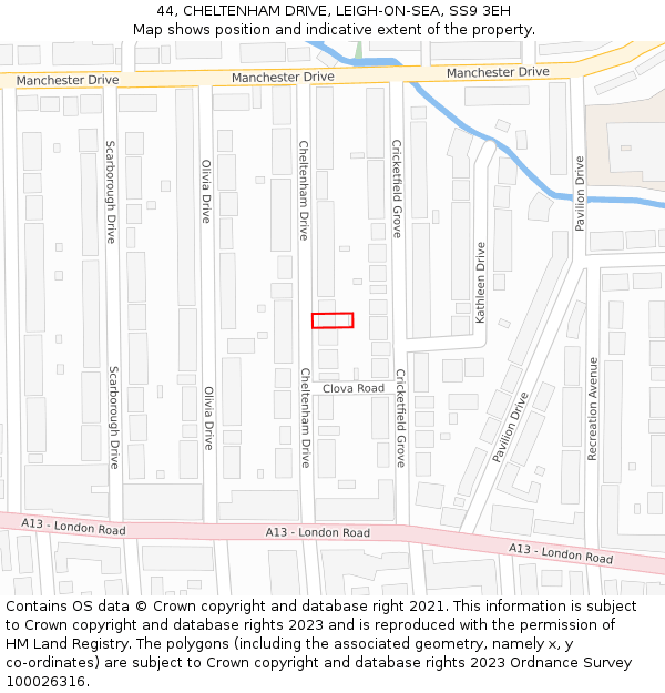 44, CHELTENHAM DRIVE, LEIGH-ON-SEA, SS9 3EH: Location map and indicative extent of plot