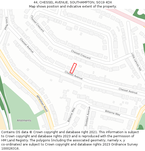 44, CHESSEL AVENUE, SOUTHAMPTON, SO19 4DX: Location map and indicative extent of plot