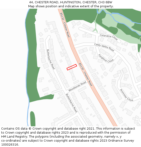 44, CHESTER ROAD, HUNTINGTON, CHESTER, CH3 6BW: Location map and indicative extent of plot