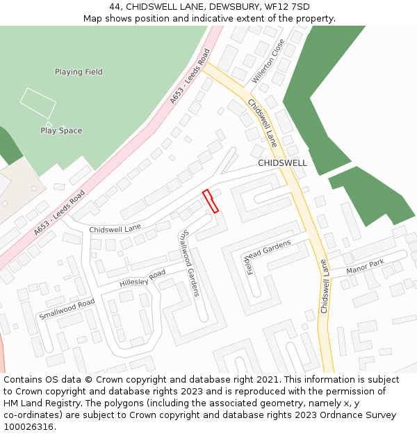 44, CHIDSWELL LANE, DEWSBURY, WF12 7SD: Location map and indicative extent of plot