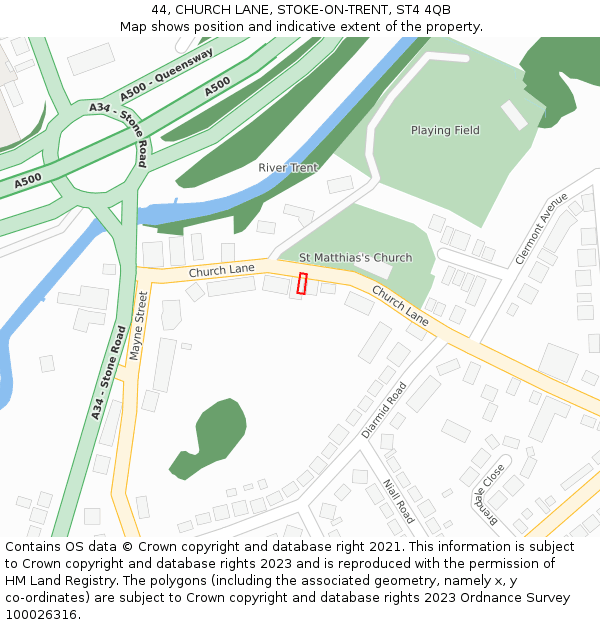 44, CHURCH LANE, STOKE-ON-TRENT, ST4 4QB: Location map and indicative extent of plot