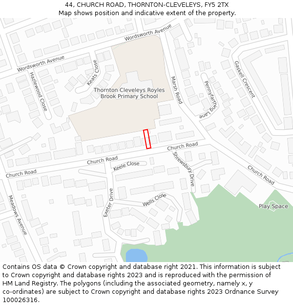 44, CHURCH ROAD, THORNTON-CLEVELEYS, FY5 2TX: Location map and indicative extent of plot