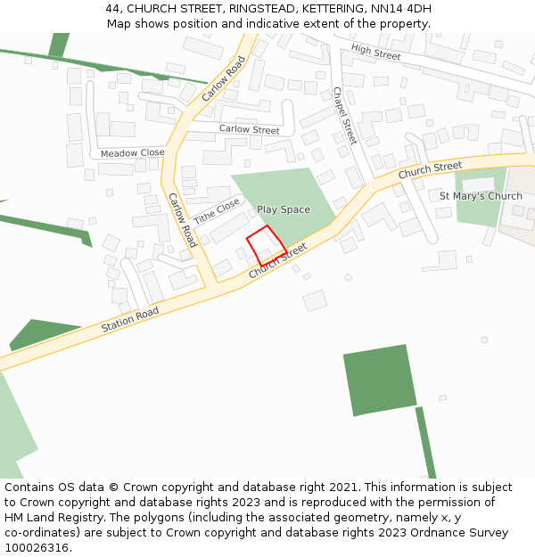 44, CHURCH STREET, RINGSTEAD, KETTERING, NN14 4DH: Location map and indicative extent of plot