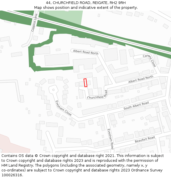 44, CHURCHFIELD ROAD, REIGATE, RH2 9RH: Location map and indicative extent of plot