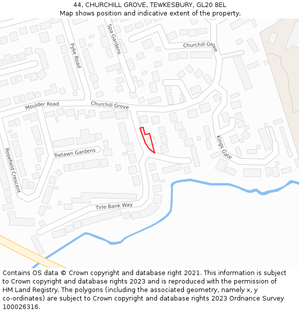 44, CHURCHILL GROVE, TEWKESBURY, GL20 8EL: Location map and indicative extent of plot