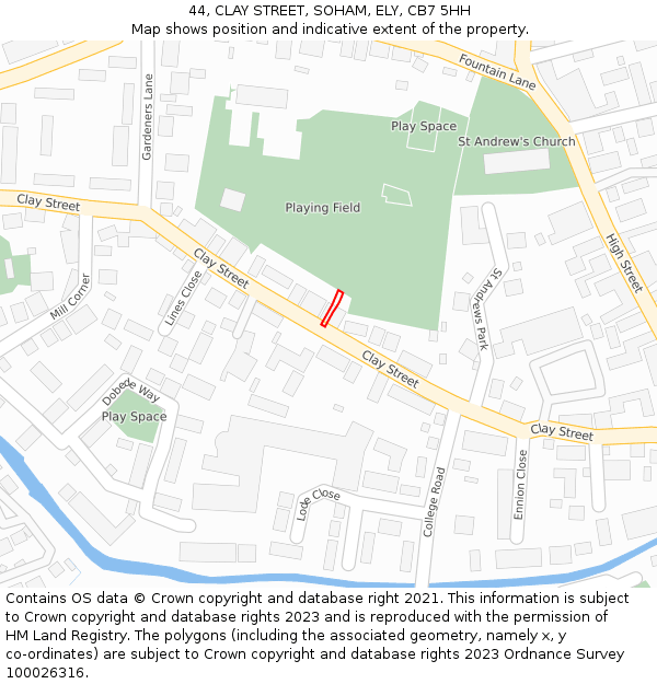 44, CLAY STREET, SOHAM, ELY, CB7 5HH: Location map and indicative extent of plot