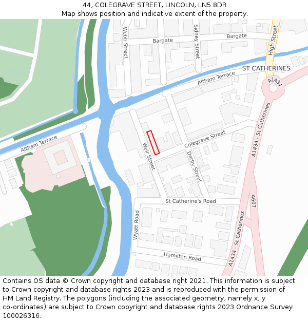 44, COLEGRAVE STREET, LINCOLN, LN5 8DR: Location map and indicative extent of plot