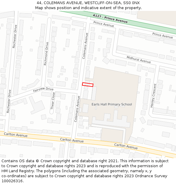 44, COLEMANS AVENUE, WESTCLIFF-ON-SEA, SS0 0NX: Location map and indicative extent of plot