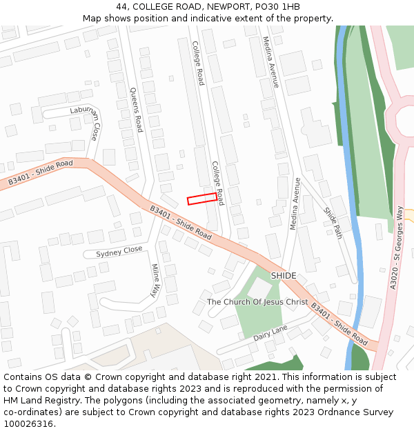 44, COLLEGE ROAD, NEWPORT, PO30 1HB: Location map and indicative extent of plot