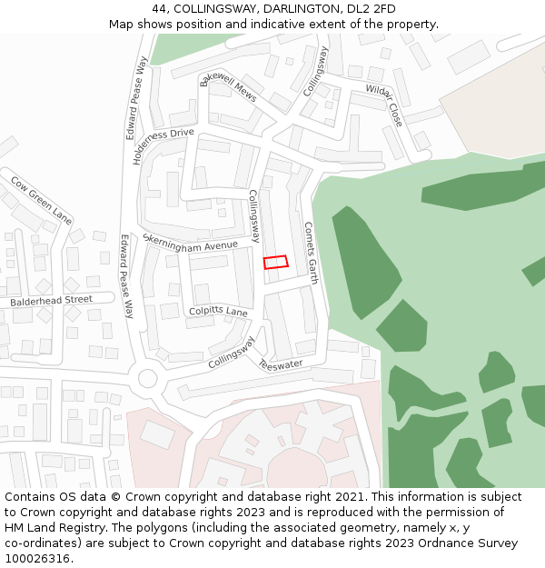 44, COLLINGSWAY, DARLINGTON, DL2 2FD: Location map and indicative extent of plot