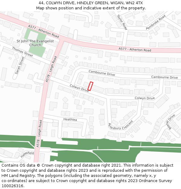 44, COLWYN DRIVE, HINDLEY GREEN, WIGAN, WN2 4TX: Location map and indicative extent of plot
