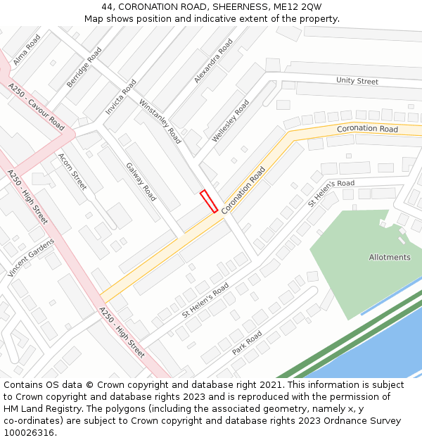 44, CORONATION ROAD, SHEERNESS, ME12 2QW: Location map and indicative extent of plot
