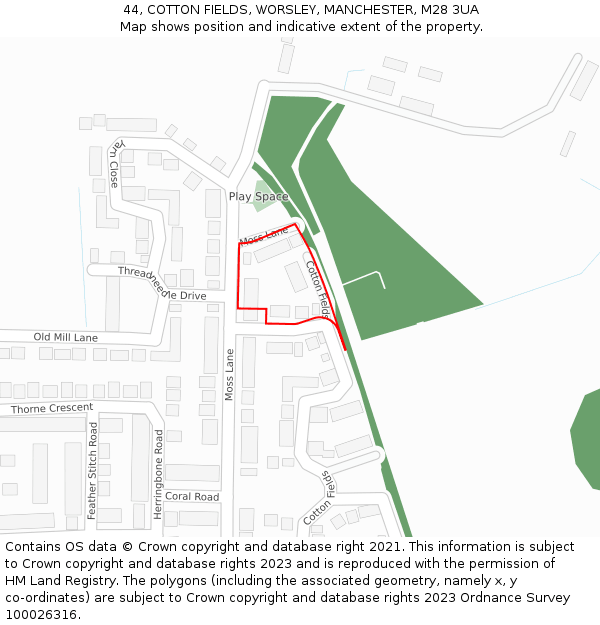 44, COTTON FIELDS, WORSLEY, MANCHESTER, M28 3UA: Location map and indicative extent of plot