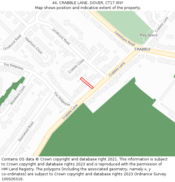 44, CRABBLE LANE, DOVER, CT17 0NY: Location map and indicative extent of plot