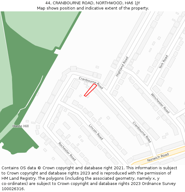 44, CRANBOURNE ROAD, NORTHWOOD, HA6 1JY: Location map and indicative extent of plot