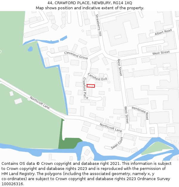 44, CRAWFORD PLACE, NEWBURY, RG14 1XQ: Location map and indicative extent of plot
