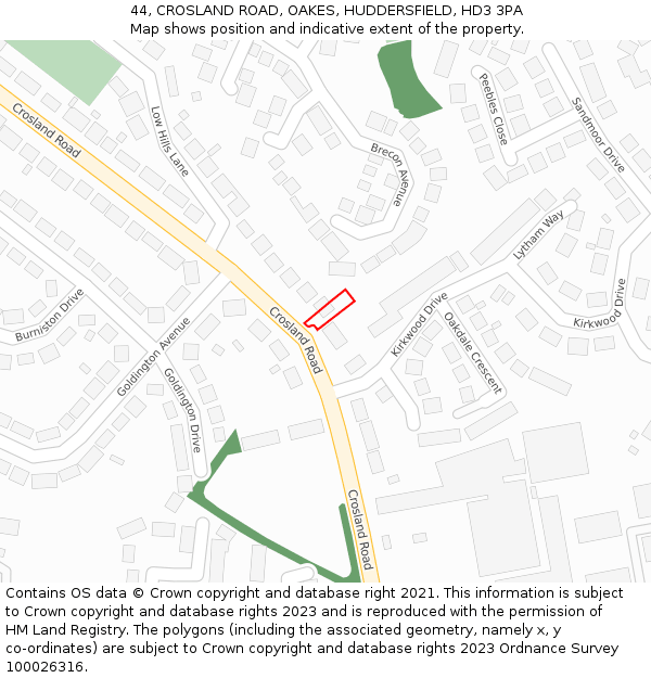 44, CROSLAND ROAD, OAKES, HUDDERSFIELD, HD3 3PA: Location map and indicative extent of plot