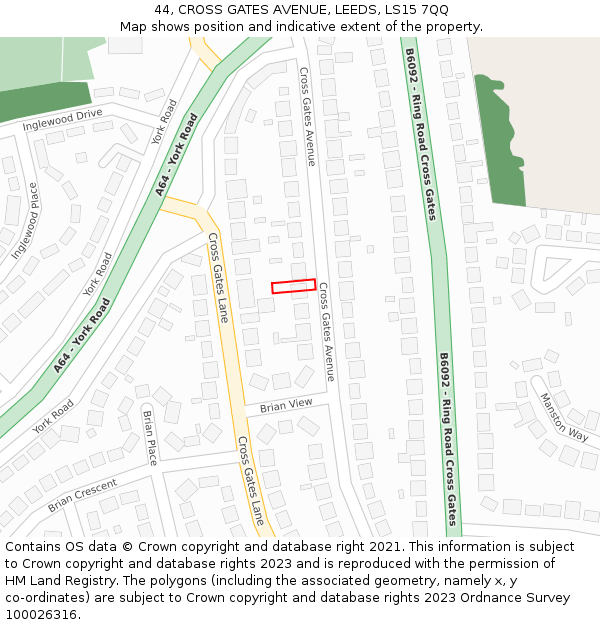 44, CROSS GATES AVENUE, LEEDS, LS15 7QQ: Location map and indicative extent of plot