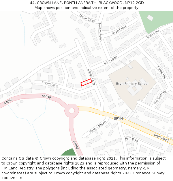 44, CROWN LANE, PONTLLANFRAITH, BLACKWOOD, NP12 2GD: Location map and indicative extent of plot