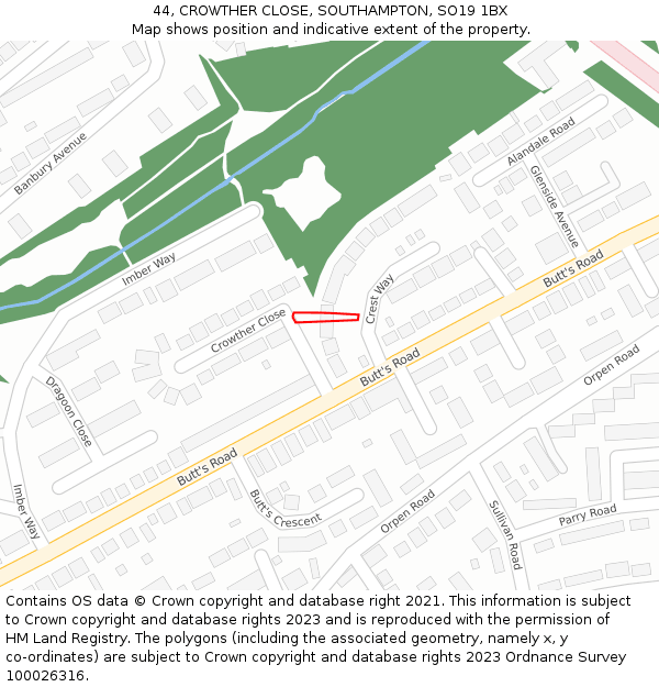 44, CROWTHER CLOSE, SOUTHAMPTON, SO19 1BX: Location map and indicative extent of plot