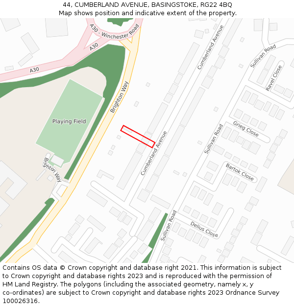 44, CUMBERLAND AVENUE, BASINGSTOKE, RG22 4BQ: Location map and indicative extent of plot
