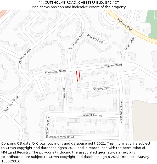 44, CUTTHOLME ROAD, CHESTERFIELD, S40 4QT: Location map and indicative extent of plot