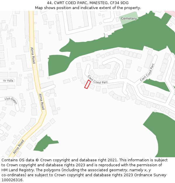 44, CWRT COED PARC, MAESTEG, CF34 9DG: Location map and indicative extent of plot