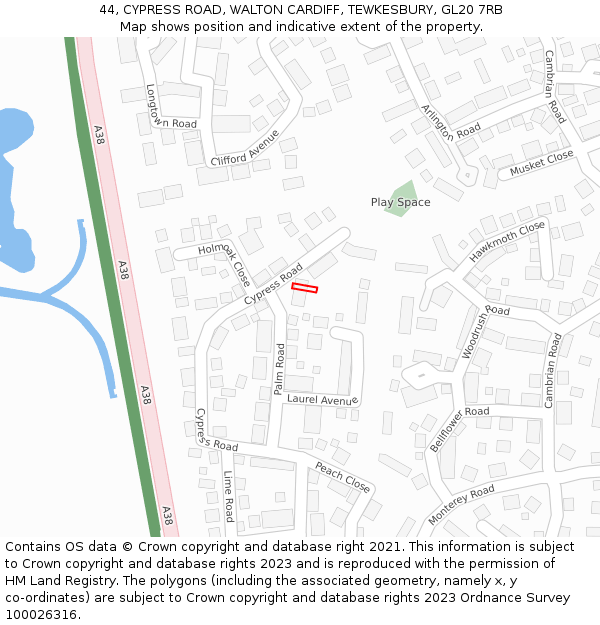 44, CYPRESS ROAD, WALTON CARDIFF, TEWKESBURY, GL20 7RB: Location map and indicative extent of plot