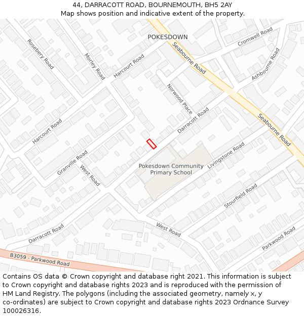 44, DARRACOTT ROAD, BOURNEMOUTH, BH5 2AY: Location map and indicative extent of plot