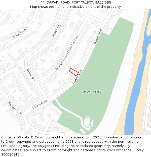 44, DARWIN ROAD, PORT TALBOT, SA12 6BS: Location map and indicative extent of plot