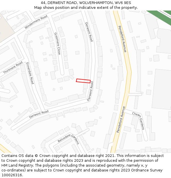44, DERWENT ROAD, WOLVERHAMPTON, WV6 9ES: Location map and indicative extent of plot