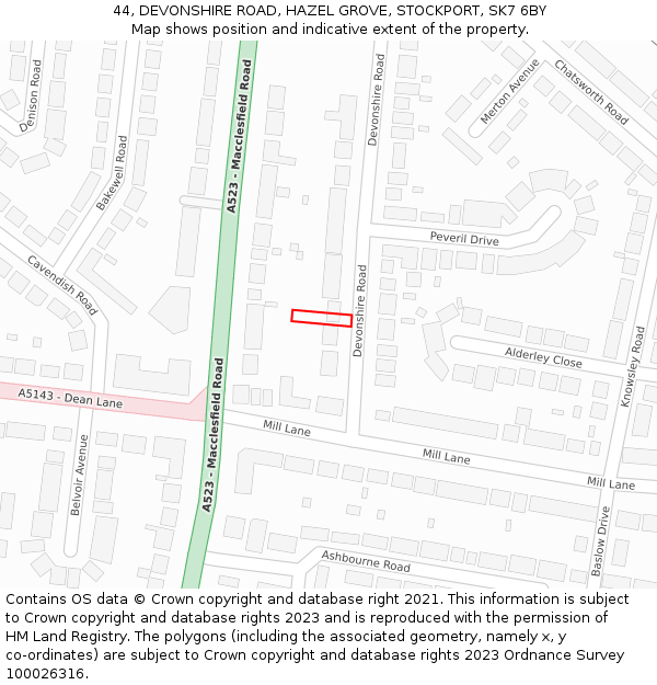 44, DEVONSHIRE ROAD, HAZEL GROVE, STOCKPORT, SK7 6BY: Location map and indicative extent of plot