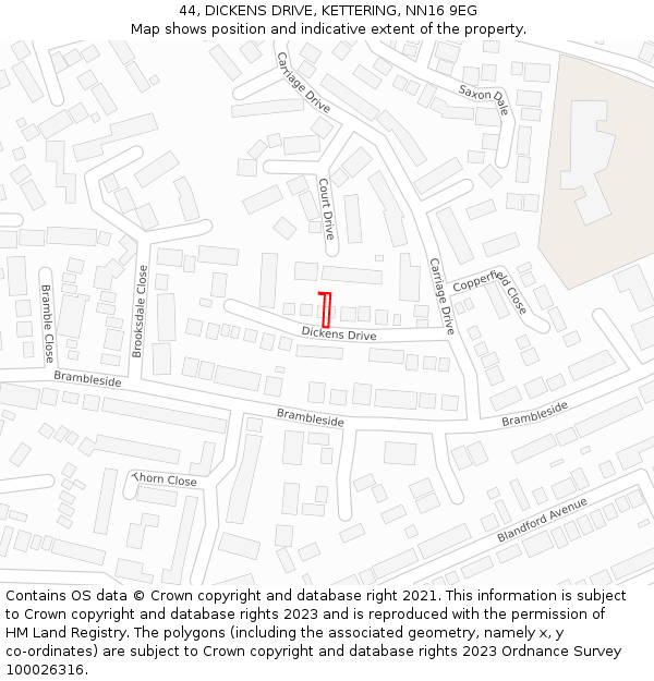 44, DICKENS DRIVE, KETTERING, NN16 9EG: Location map and indicative extent of plot