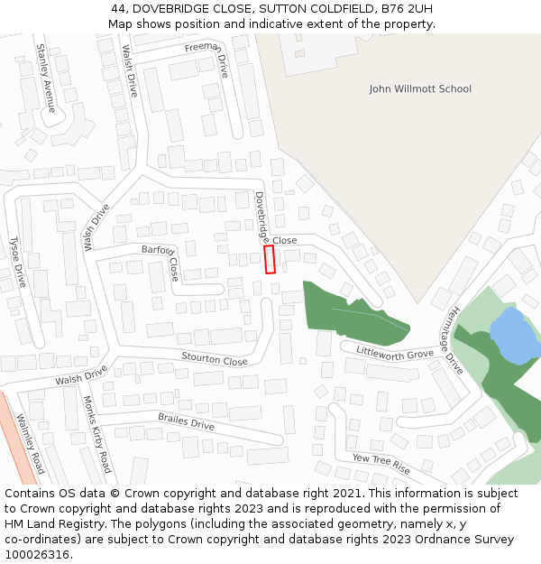 44, DOVEBRIDGE CLOSE, SUTTON COLDFIELD, B76 2UH: Location map and indicative extent of plot
