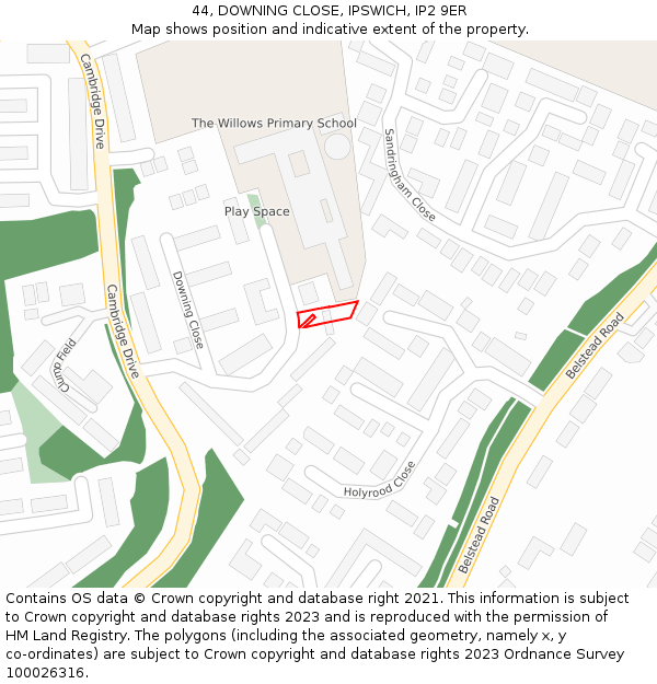 44, DOWNING CLOSE, IPSWICH, IP2 9ER: Location map and indicative extent of plot