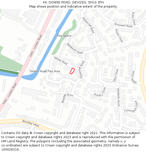44, DOWSE ROAD, DEVIZES, SN10 3FN: Location map and indicative extent of plot